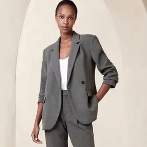 NEW Banana Republic Powerhouse Asymmetrical Blazer Dark Charcoal Heather Grey 4